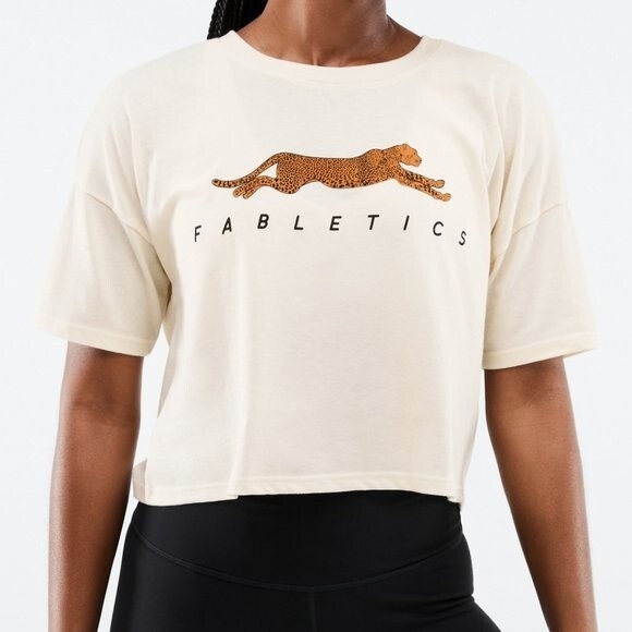 NWT Fabletics Parker Boxy Tee Leopard Graphic Short-Sleeve Tee, XL - Picture 1 of 7